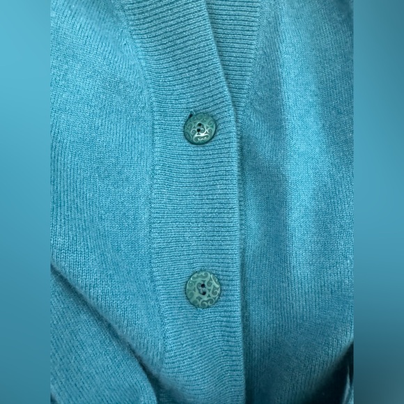 Beth Bowley Teal Knit Cardigan Long - Medium Cashmere Belted Sweater V-neck - Picture 10 of 12